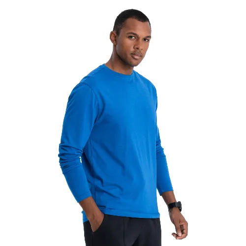 Męski longsleeve BASIC z okrągłym dekoltem - niebieski V9 - Rozmiar: L
