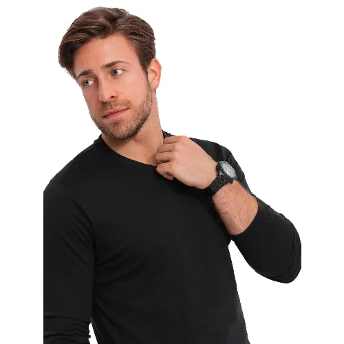 Męski longsleeve bez nadruku z dekoltem w serek - czarny V6 - Rozmiar: L