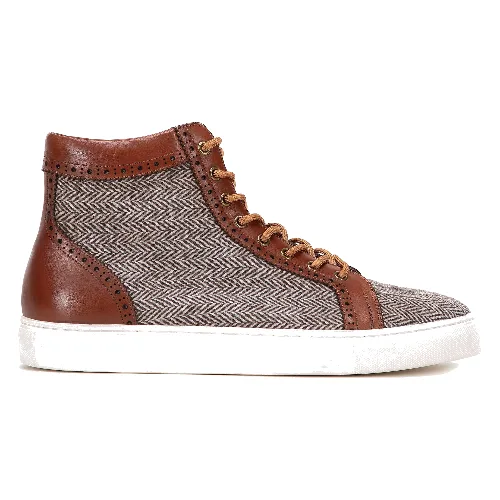 Męskie sneakersy skórzane wysokie brązowe