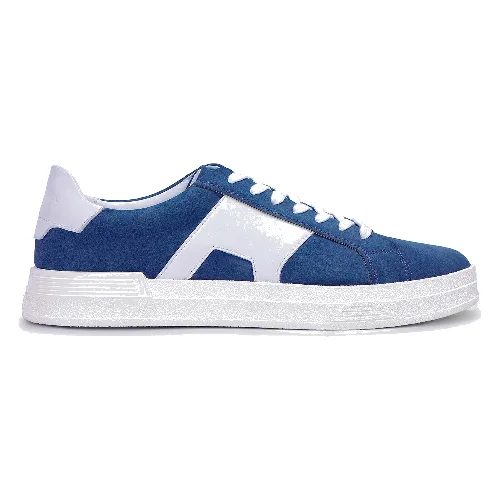 Męskie sneakersy z kontrastową podeszwą granatowe
