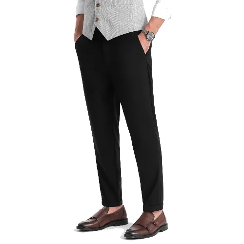 Męskie spodnie chino REGULAR FIT z gumką w pasie – czarne V4