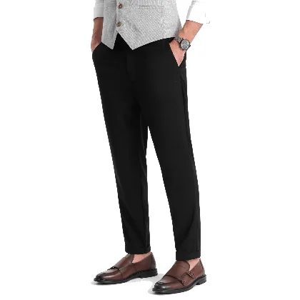 Męskie spodnie chino REGULAR FIT z gumką w pasie – czarne V4 - Rozmiar: XL