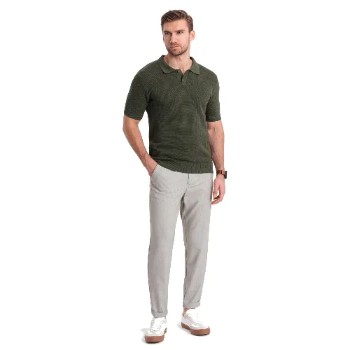 Męskie spodnie chino REGULAR FIT z gumką w pasie – szaro-beżowe V1