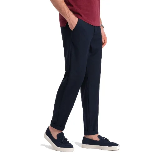 Męskie spodnie chino z gumką w pasie SLIM FIT - granatowe V3