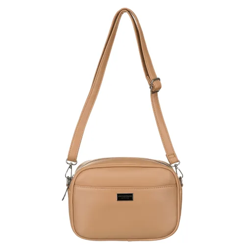 Miejska, beżowa listonoszka damska ze skóry ekologicznej w komplecie dwa paski na ramię crossbody Peterson