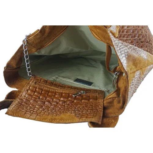 Modny worek skórzany - CROCO - Beżowy ciemny