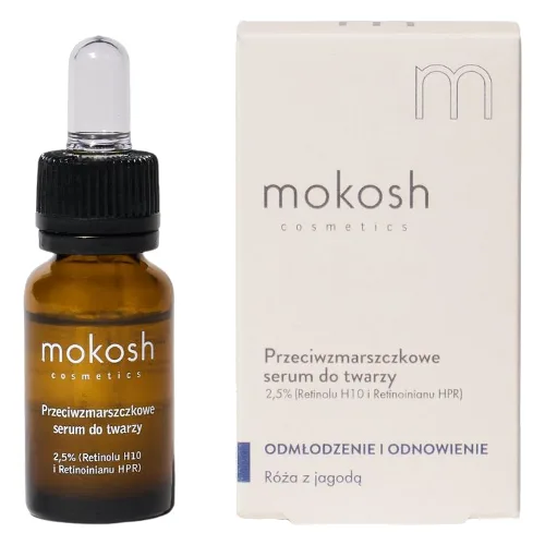 Mokosh Przeciwzmarszczkowe Serum do Twarzy 2,5% (Retinolu H10 i Retinoinianu HPR) Róża z Jagodą 10ml