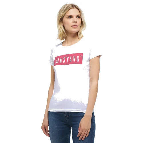 MUSTANG ALINA C DAMSKI T-SHIRT KOSZULKA LOGO NADRUK GENERAL WHITE 1013220 2045