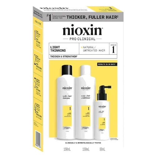 Nioxin Nioxin System 1 zestaw oczyszczający do włosów naturalnych, lekko przerzedzonych, 150+150+50 ml Zestawy do pielęgnacji włosów 1 ct
