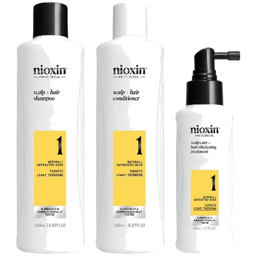 NIOXIN Scalp and Hair Thickening System 1 for Natural Hair with Light Thinning Trial Kit