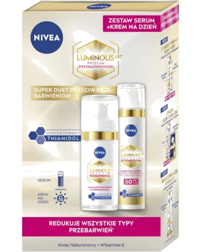 Nivea Zestaw Luminous 630: Krem na dzień SPF50 40ml + Serum do twarzy 30ml