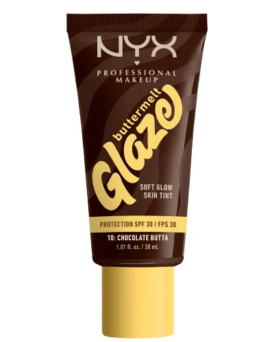 NYX Professional Makeup Buttermelt Glaze Soft Glow Skin Tint + SPF/FPS 30 Foundation (Various Shades) - Chocolate