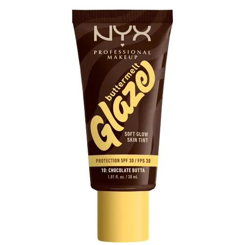 NYX Professional Makeup Buttermelt Glaze Soft Glow Skin Tint + SPF/FPS 30 Foundation (Various Shades) - Chocolate