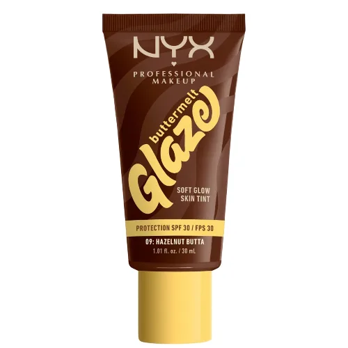 NYX Professional Makeup Buttermelt Glaze Soft Glow Skin Tint + SPF/FPS 30 Foundation (Various Shades) - Hazelnut