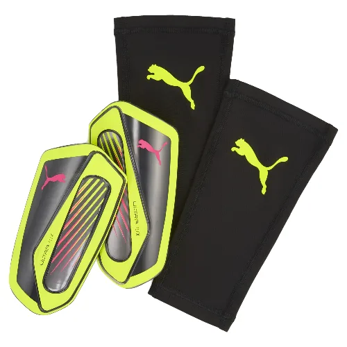 Ochraniacze piłkarskie na golenie ULTRA Flex PUMA Yellow Alert Aged Silver Gray
