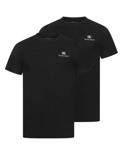 OLIVER GRANT® Mężczyźni Podkoszulki dekolt okrągły 2-pak czarny 39493133