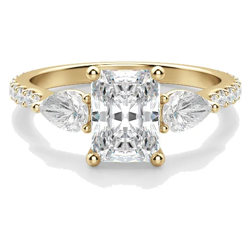 Pierścionek Zaręczynowy Radiant Accented z Gruszkowymi Bocznymi Kamieniami 1.50 krt Naturalny Diament 750 Żółte Złoto (18K)
