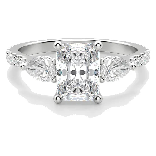 Pierścionek Zaręczynowy Radiant Accented z Gruszkowymi Bocznymi Kamieniami 1.50 krt Naturalny Diament 750 Białe Złoto (18K)