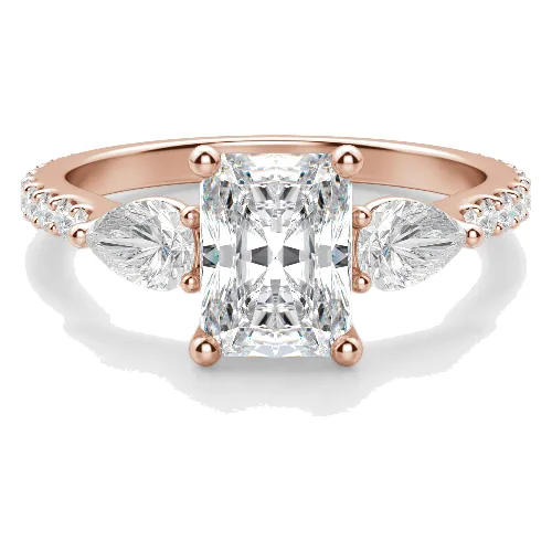 Pierścionek Zaręczynowy Radiant Accented z Gruszkowymi Bocznymi Kamieniami 1.50 krt Naturalny Diament 750 Różowe Złoto (18K)
