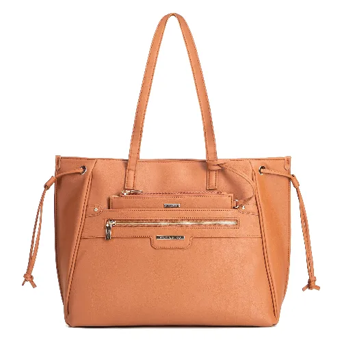 Pojemna shopperka damska z troczkami brązowa