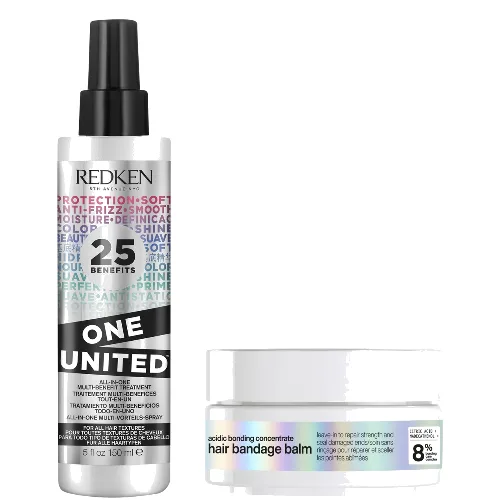 Redken Acidic Bonding Concentrate Hair Bandage Balm 75ml & Redken One United Multi-Benefit Treatment Spray 150ml Bundle