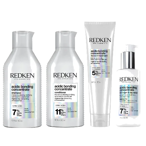 Redken Acidic Bonding Concentrate Shampoo 300ml, Conditioner 300ml, Leave-in Treatment 150ml and 24/7 Night & Day Serum Bundle