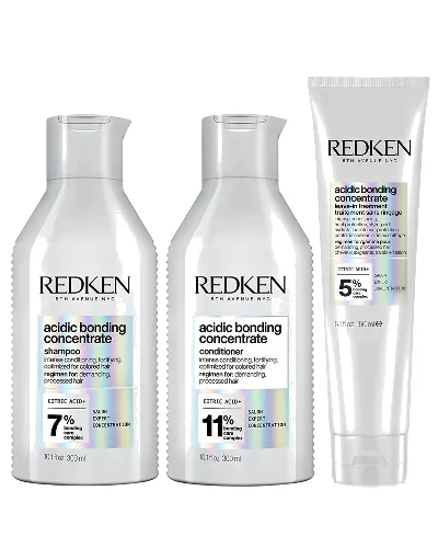 Redken Acidic Bonding Concentrate Shampoo, Conditioner and Leave-in Treatment Bond Repair Bundle