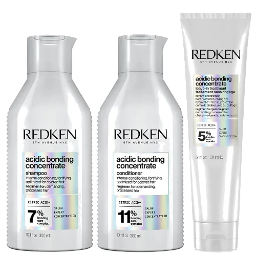 Redken Acidic Bonding Concentrate Shampoo, Conditioner and Leave-in Treatment Bond Repair Bundle