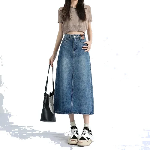 Retro spódnica z denimu midi - Niebieski XXL