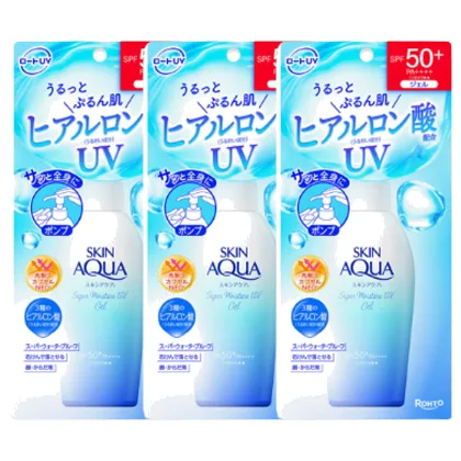Rohto Mentholatum - Skin Aqua Sunscreen Super Moisture Gel Pump SPF50+ PA++++ - 140g - White (3szt.) Set