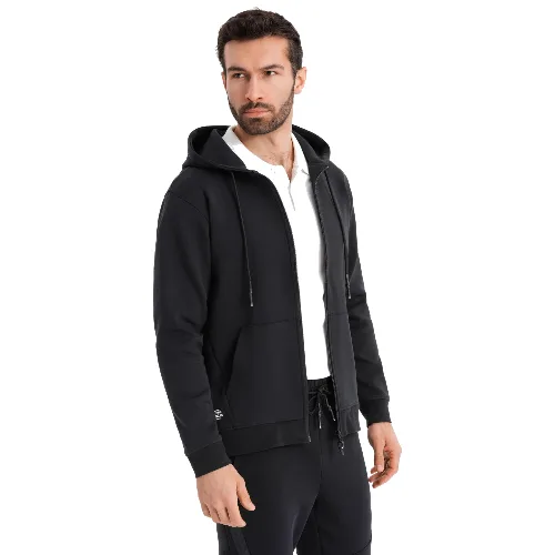 Rozpinana bluza dresowa hoodie w stylu streetwearowym – czarna V3 - Rozmiar: XL