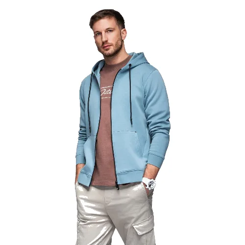 Rozpinana dresowa bluza hoodie w stylu streetwearowym – jasnoniebieska V4