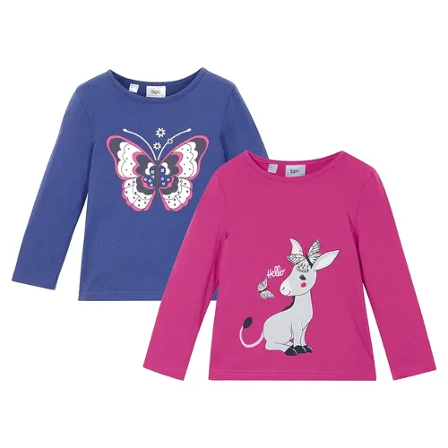 Shirt z długim rękawem (2 szt.), z czystej bawełny