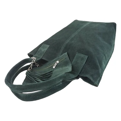 Shopper bag - torebka damska zamszowa - Beżowa ciemna