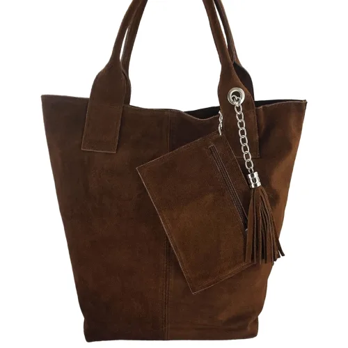 Shopper bag - torebka damska zamszowa - Brązowa