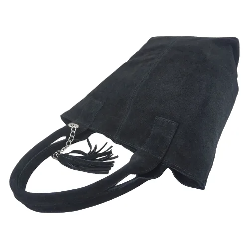 Shopper bag - torebka damska zamszowa - Czarna