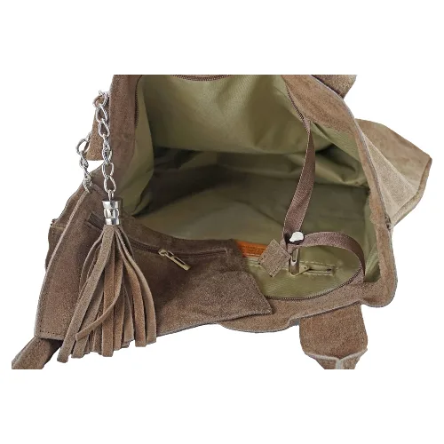 Shopper bag torebka damska zamszowa - Szara ciemna
