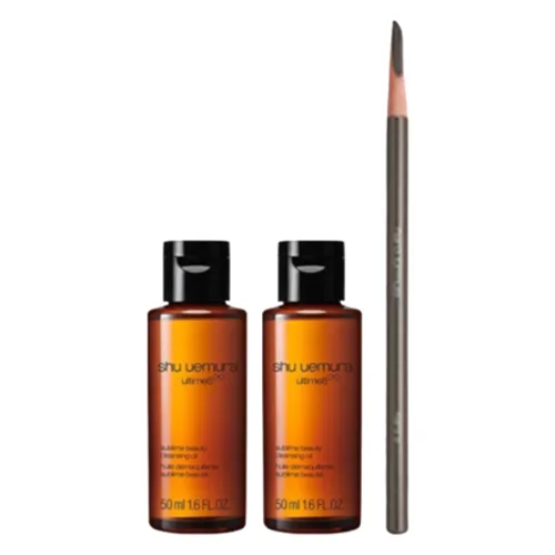 Shu Uemura Hero Set E ( Ultime8 Sublime Beauty Cleansing Oil - 50ml (2szt.) & H9 Hard Formula Eyebrow Pencil - 02 Seal Brown )