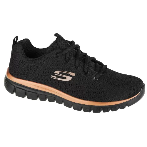 Skechers Graceful - Get Connected 12615-BKRG, Damskie, Czarne, buty sneakers, przewiewna siateczka, rozmiar: 36