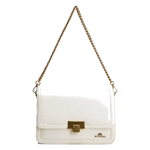 Skórzana crossbody z odpinanym łańcuszkiem kremowa