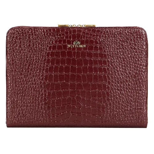 Skórzana torba na laptopa 15” z tłoczeniem croco bordowa