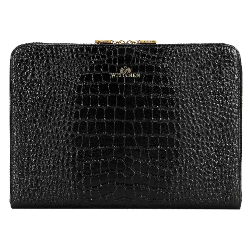 Skórzana torba na laptopa 15” z tłoczeniem croco czarna