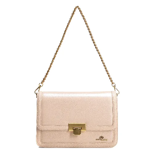 Skórzana torebka crossbody z łańcuszkiem beżowa