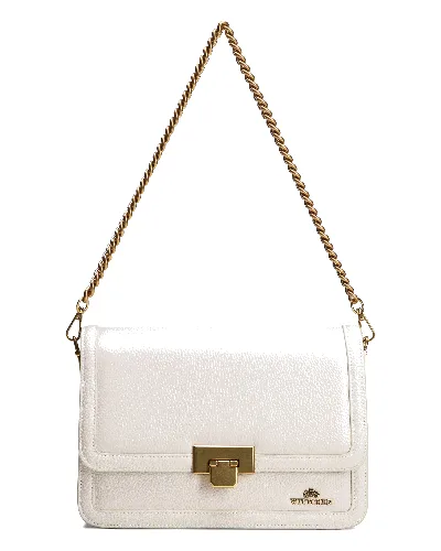 Skórzana torebka crossbody z łańcuszkiem kremowa