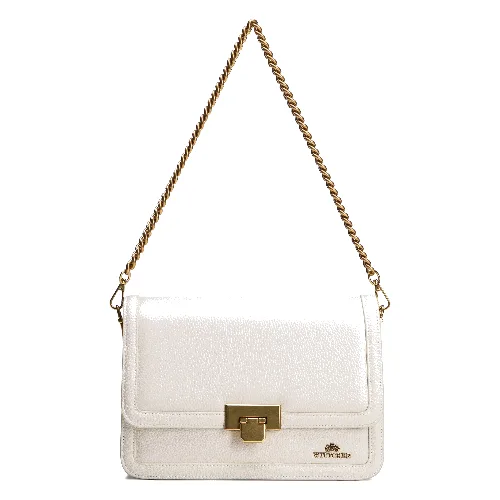 Skórzana torebka crossbody z łańcuszkiem kremowa