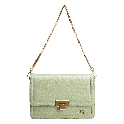 Skórzana torebka crossbody z łańcuszkiem pistacjowa