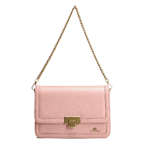 Skórzana torebka crossbody z łańcuszkiem różowa