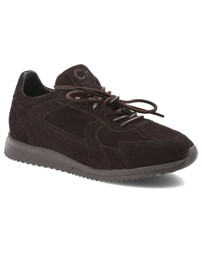 Sneakersy damskie Chebello, na płaskiej podeszwie skórzane sznurowane i z okrągłym noskiem, brązowe, 4861