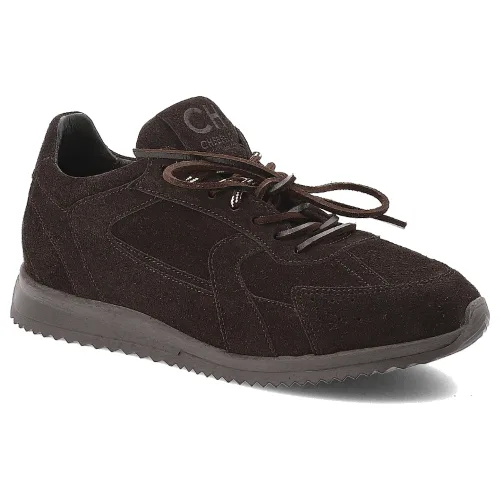 Sneakersy damskie Chebello, na płaskiej podeszwie skórzane sznurowane i z okrągłym noskiem, brązowe, 4861
