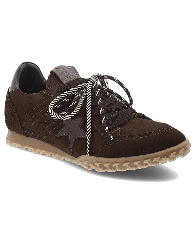 Sneakersy damskie Chebello, na płaskiej podeszwie skórzane sznurowane i z okrągłym noskiem, brązowe, 4862